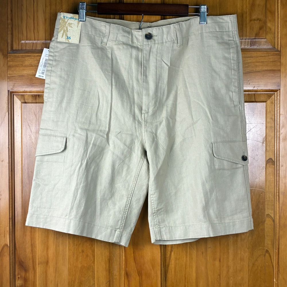 Caribbean Roundtree & Yorke Mens 36 Cargo Shorts 55% Linen Beach Safari NWT